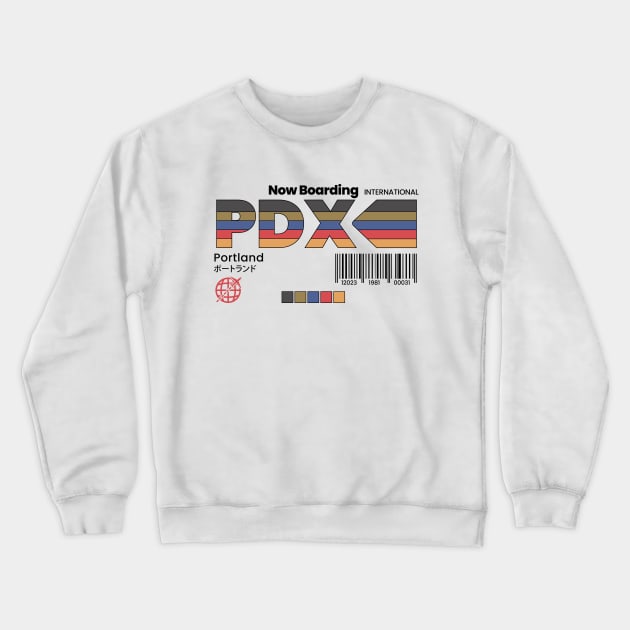 Vintage Portland PDX Airport Label Retro Travel Oregon Crewneck Sweatshirt by Now Boarding